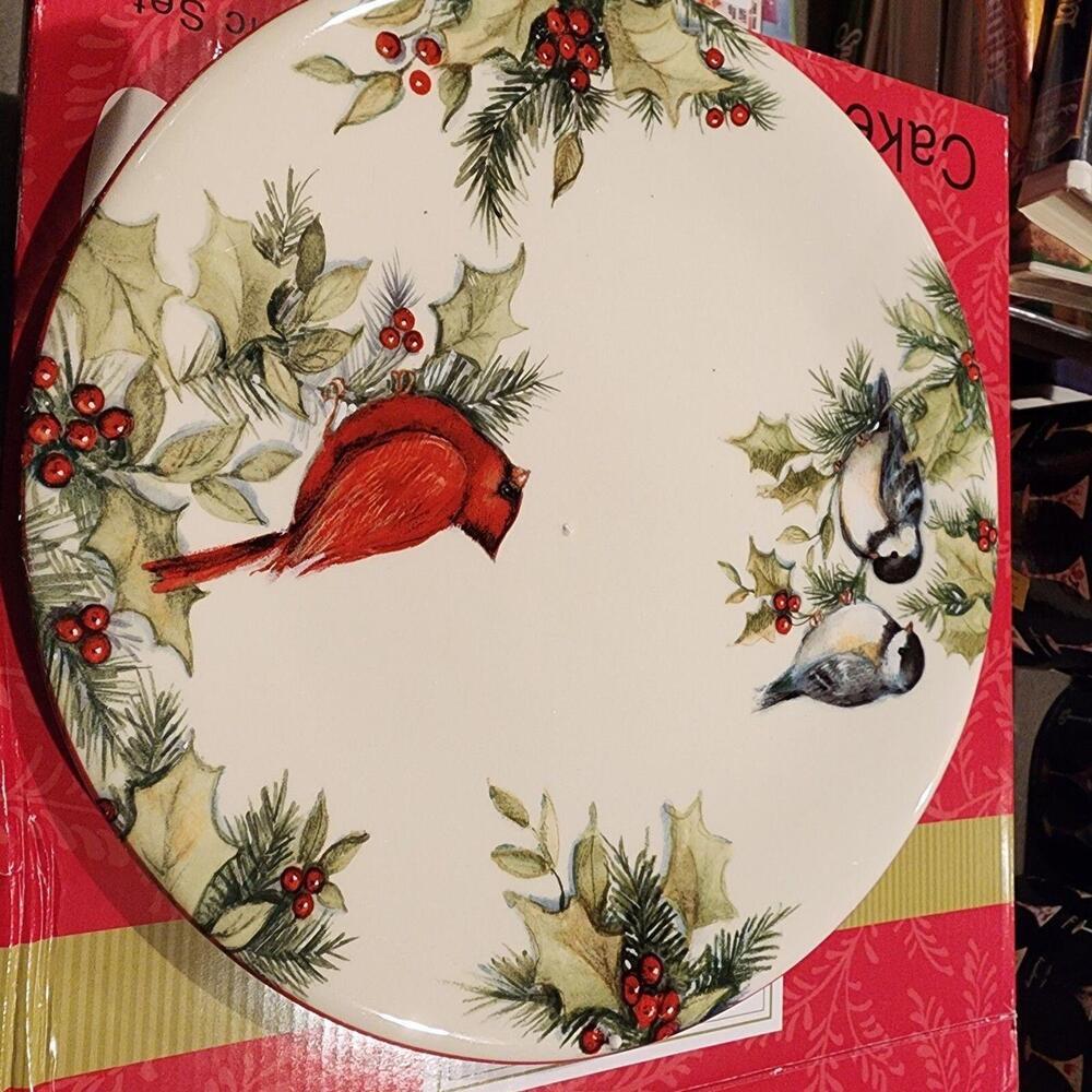 New holiday cake platter set 12” Round Cardinal Cake Plate With Cake Server A3 - Picture 5 of 7